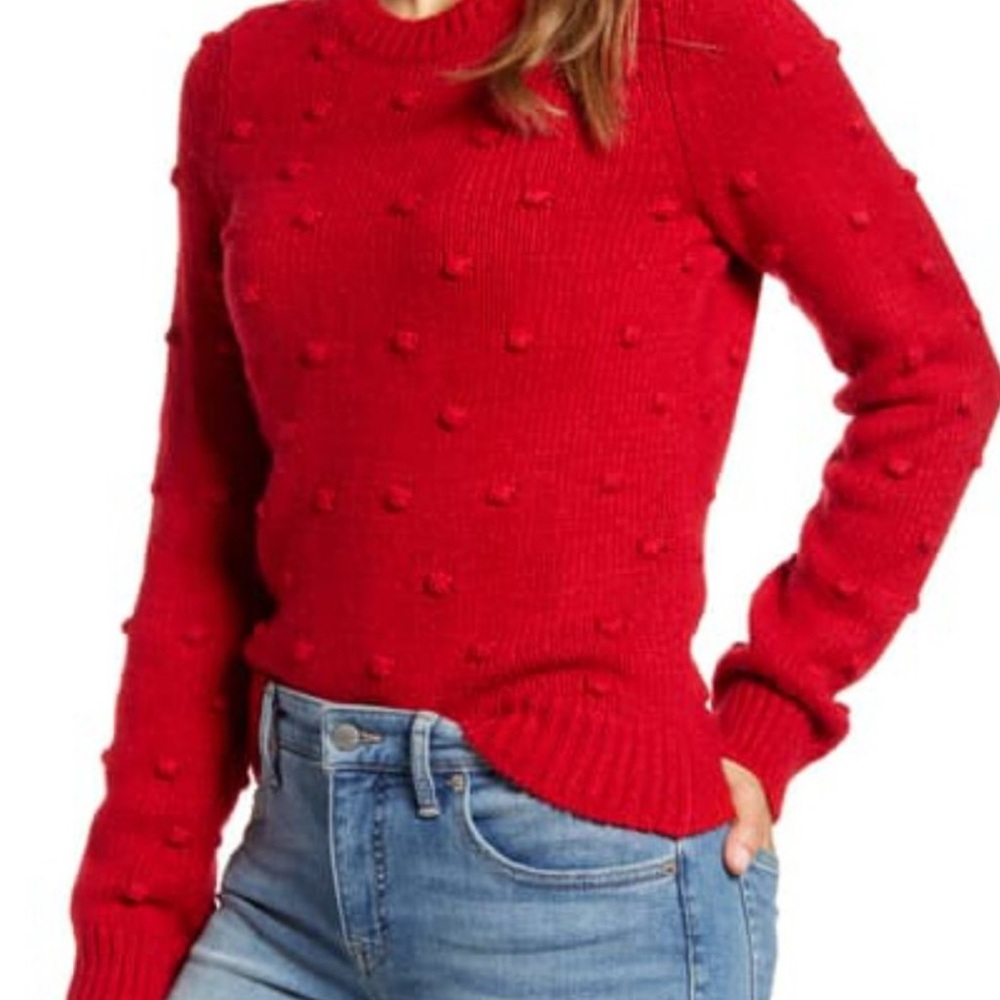 Lucky Brand Red Bobble Stitch Crew Neck Sweater